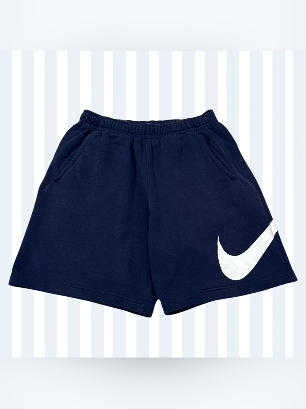 Nike Navy Blue Men’s Sweat Pant Shorts, Large Swoosh, Size Small